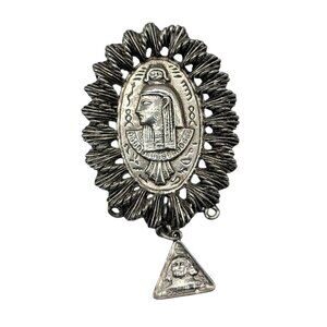Pharaoh Profile Brooch Silver Tone Victorian Revival Vintage Dangling Temple